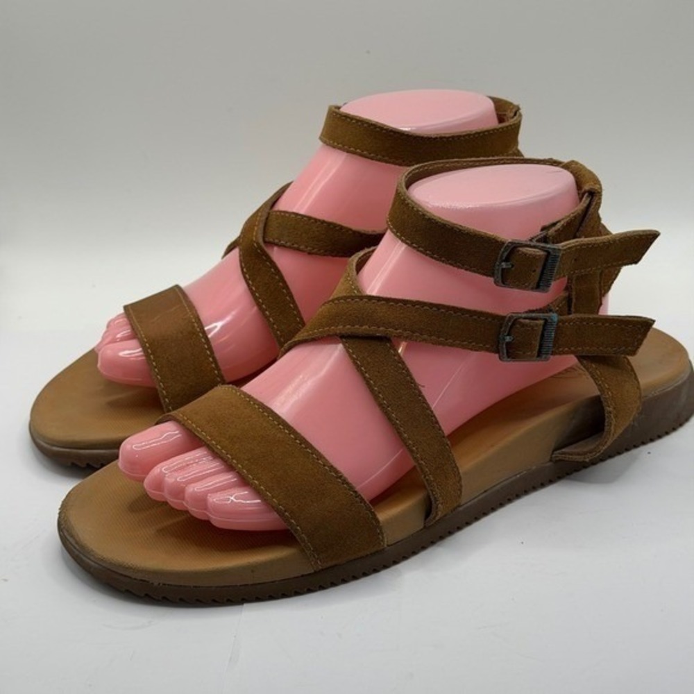 Chaco Wayfarer Post Suede Gladiator Sandals Tan Brown Double Buckle Womens 10